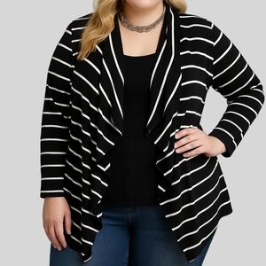 😍SHOW SPECIAL- black cardigan with white stripes, stretchy XL